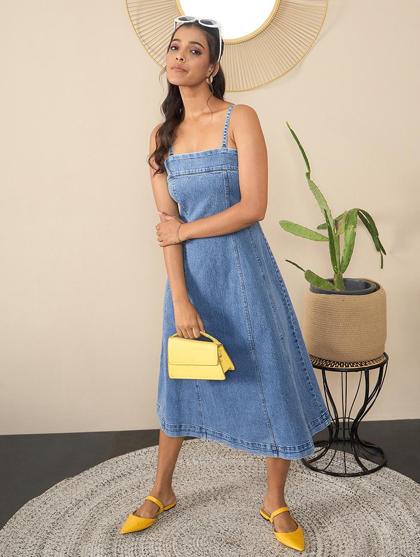 women solid sleeveless a-line dress