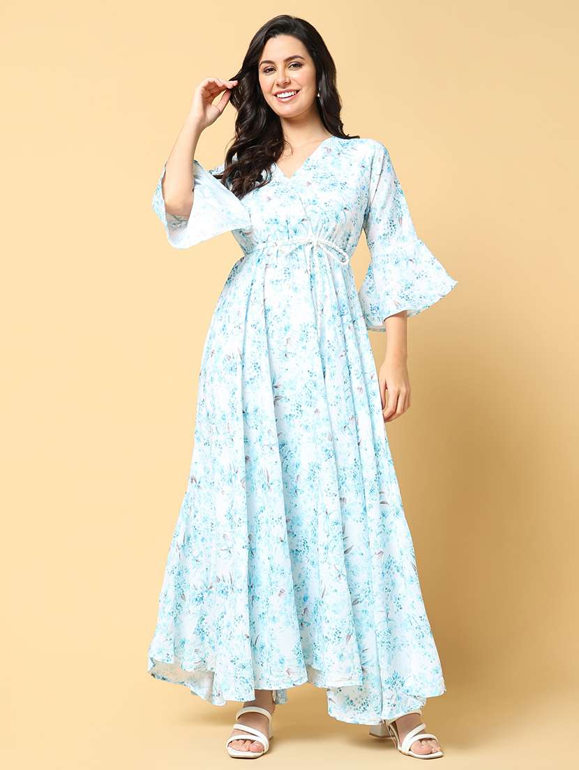 women printed bell sleeve fit & flare dress