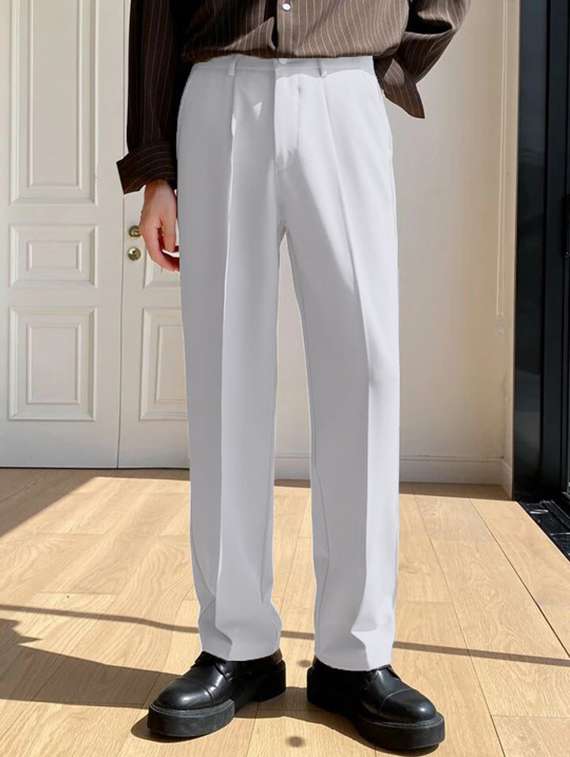 men solid pleated stretchable korean pants