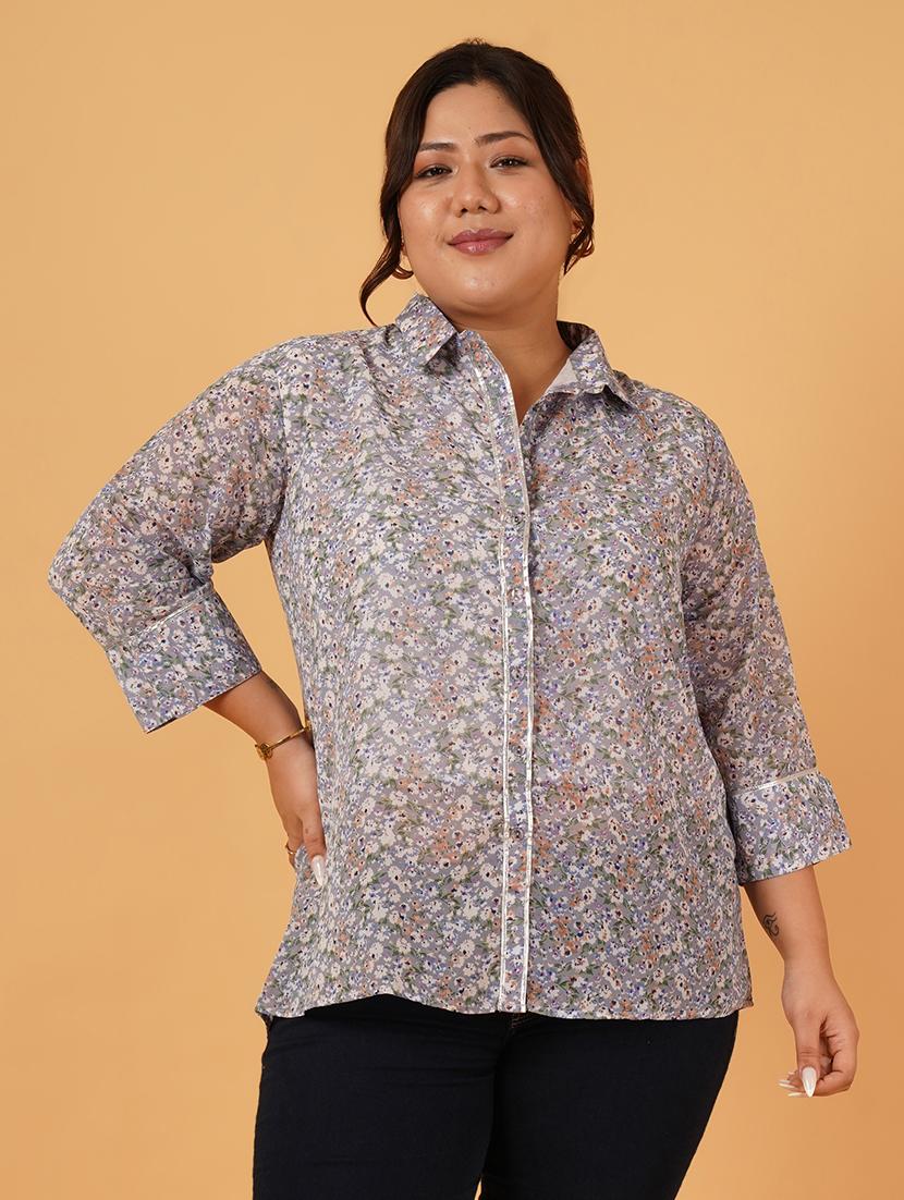 women grey florals printed regular shirt