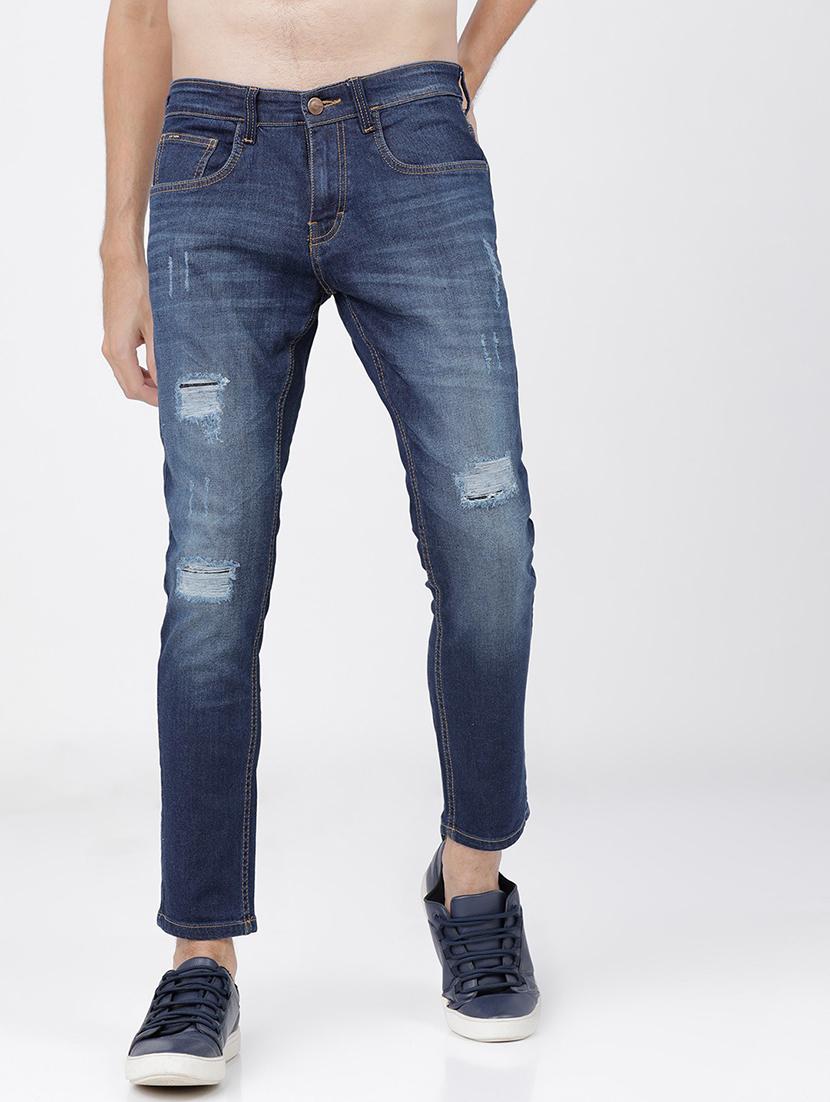 men distressed mid rise slim fit jean