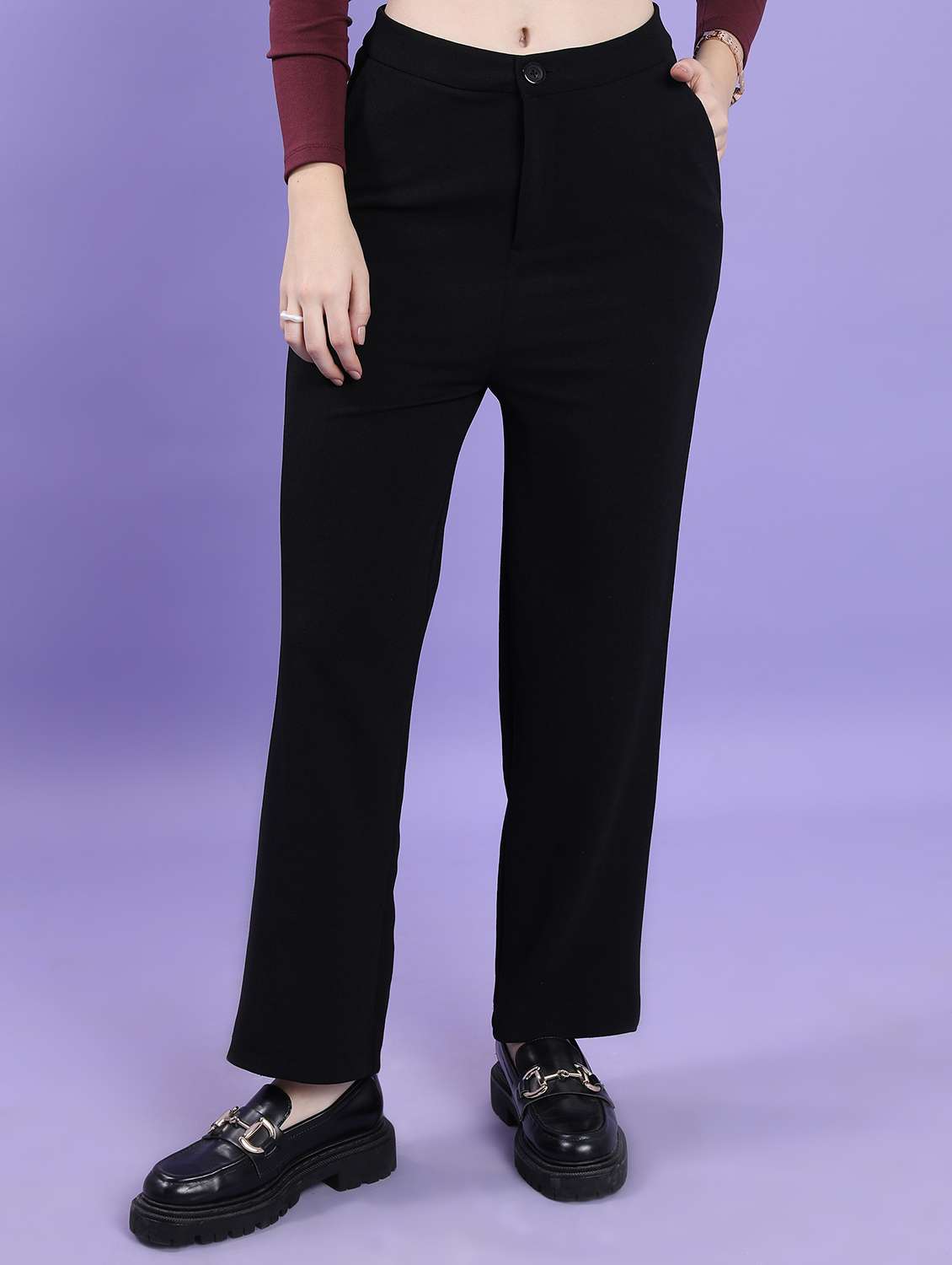 women black solid tailored pant