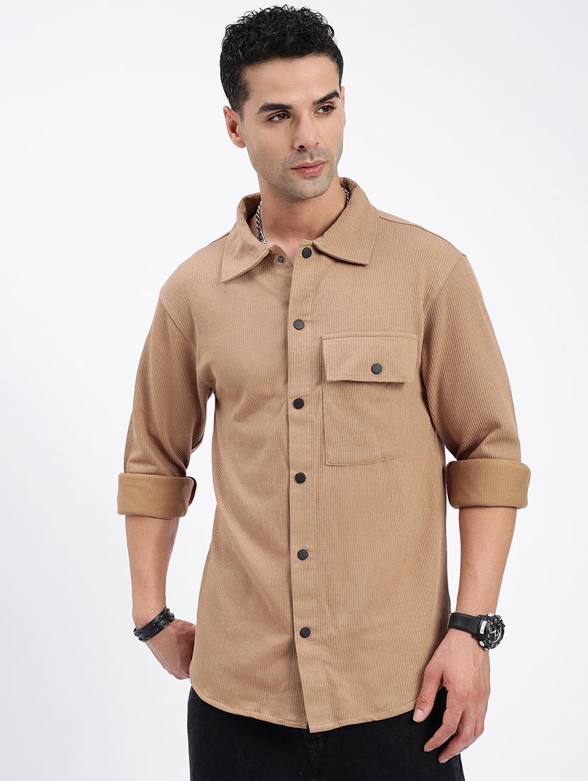 men regular fit solid casual shirt with single pocket