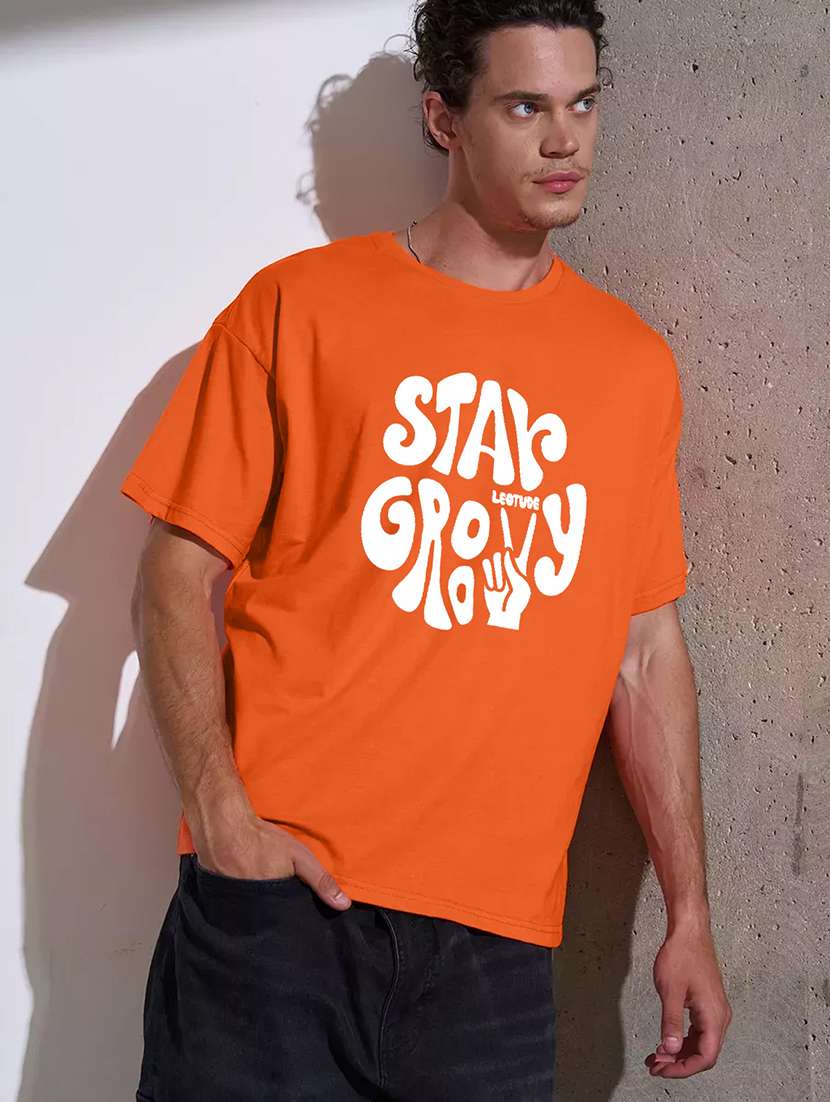 men round neck printed oversized t-shirt