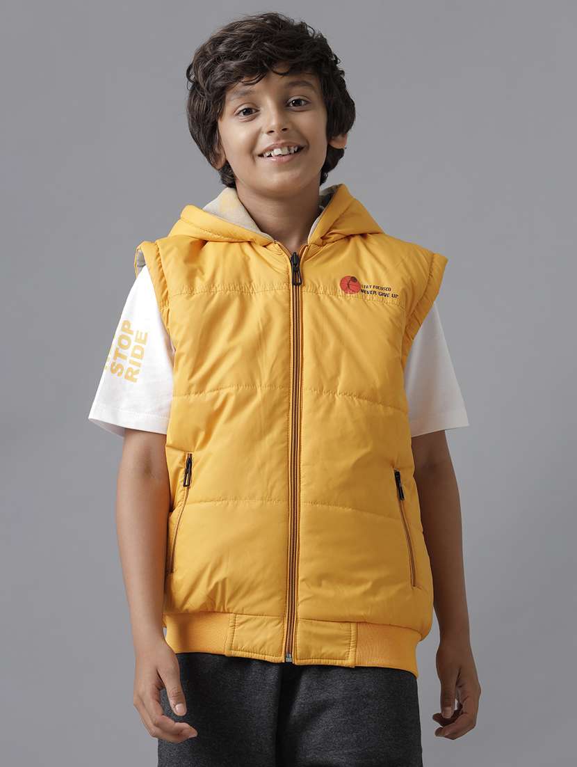 boys solid hooded sleeveless jacket