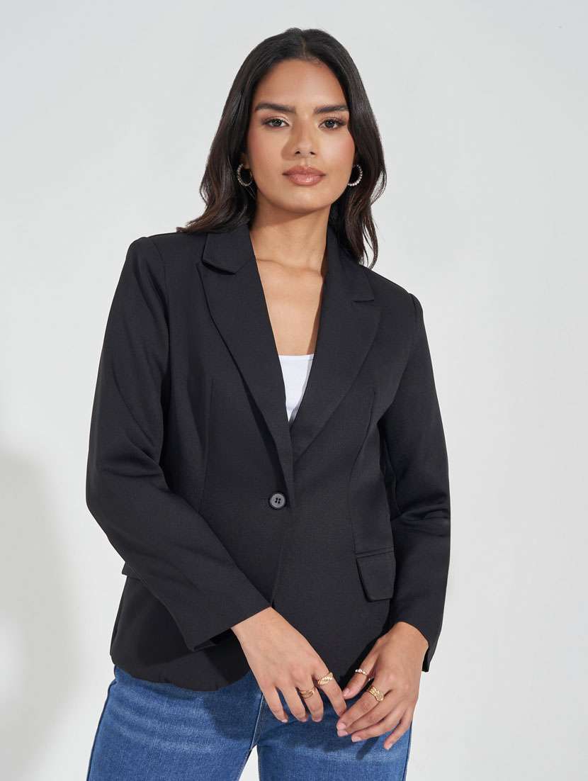 women black solid long sleeve casual blazer