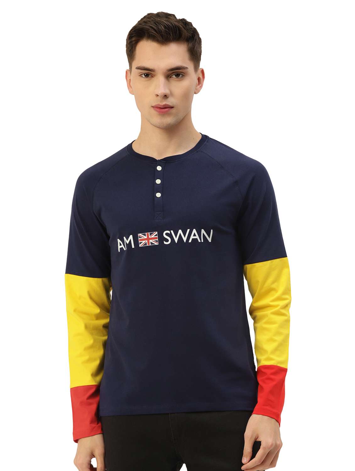 men regular fit color block long sleeve t-shirt