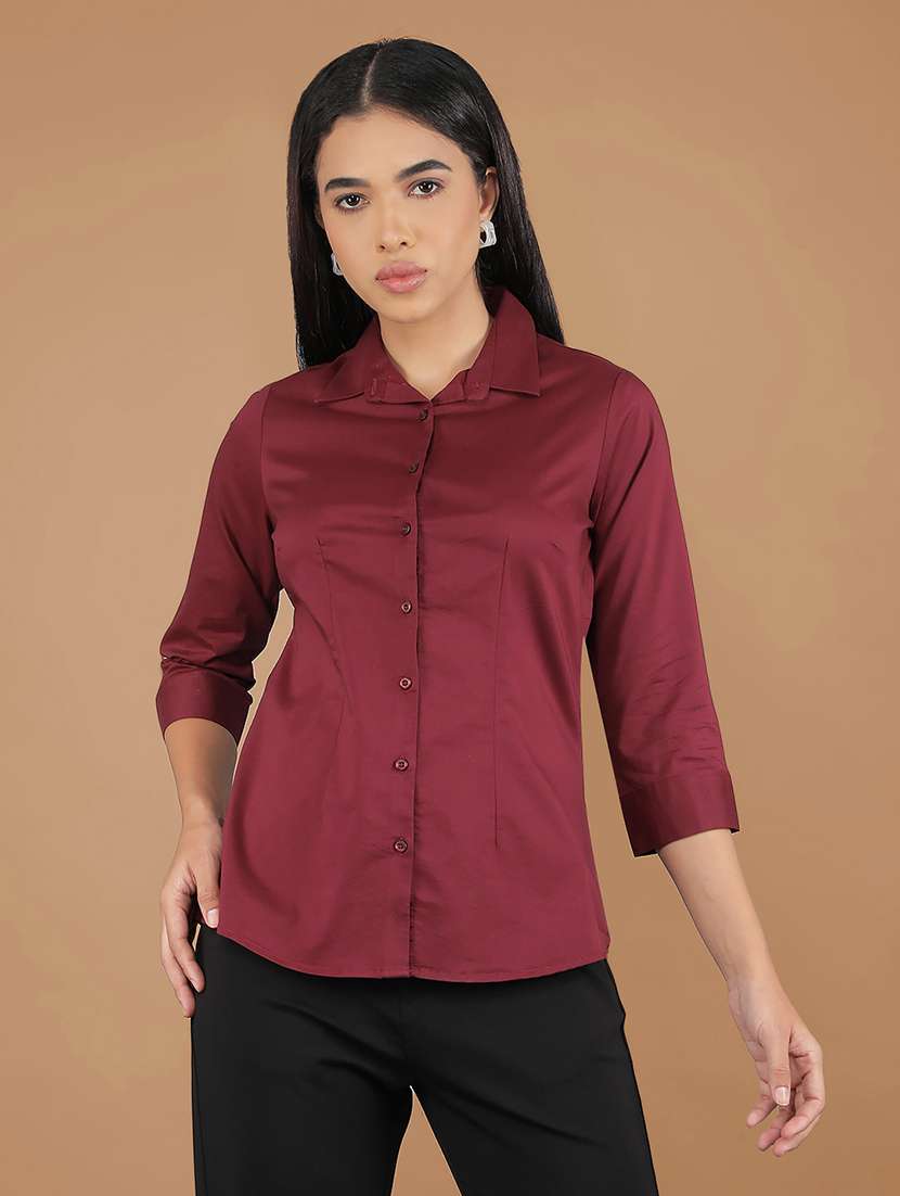 women solid collared regular shirt