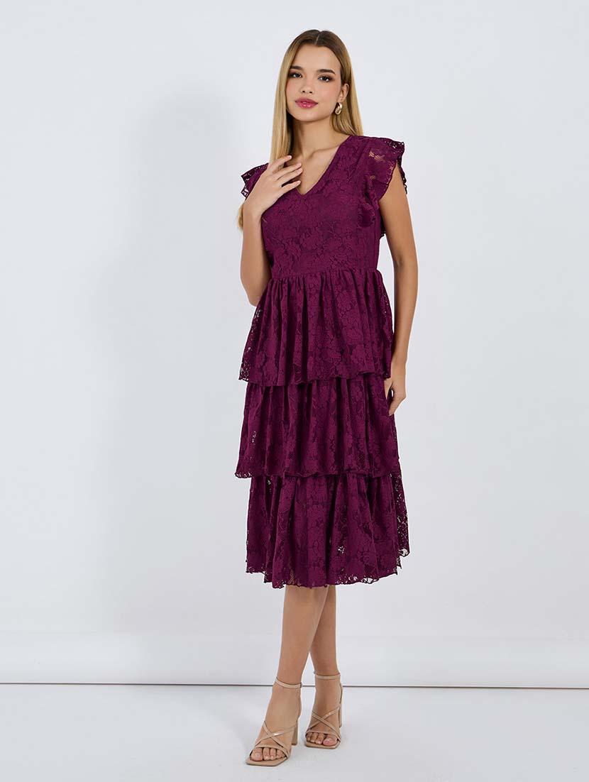 women laced cap sleeves layered dress