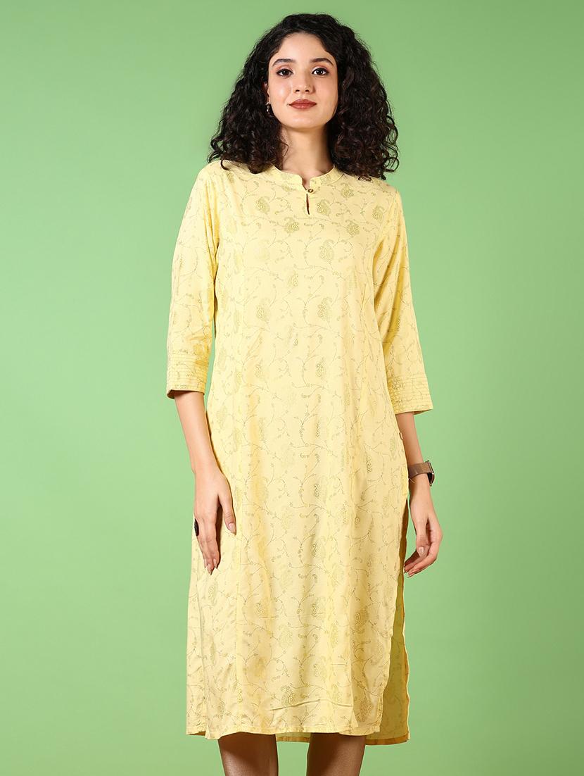 women mandarin neck printed straight kurta