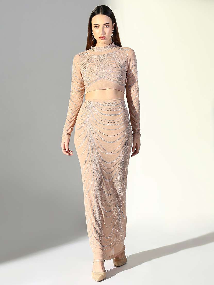 women embellished top and skirt co-ord set