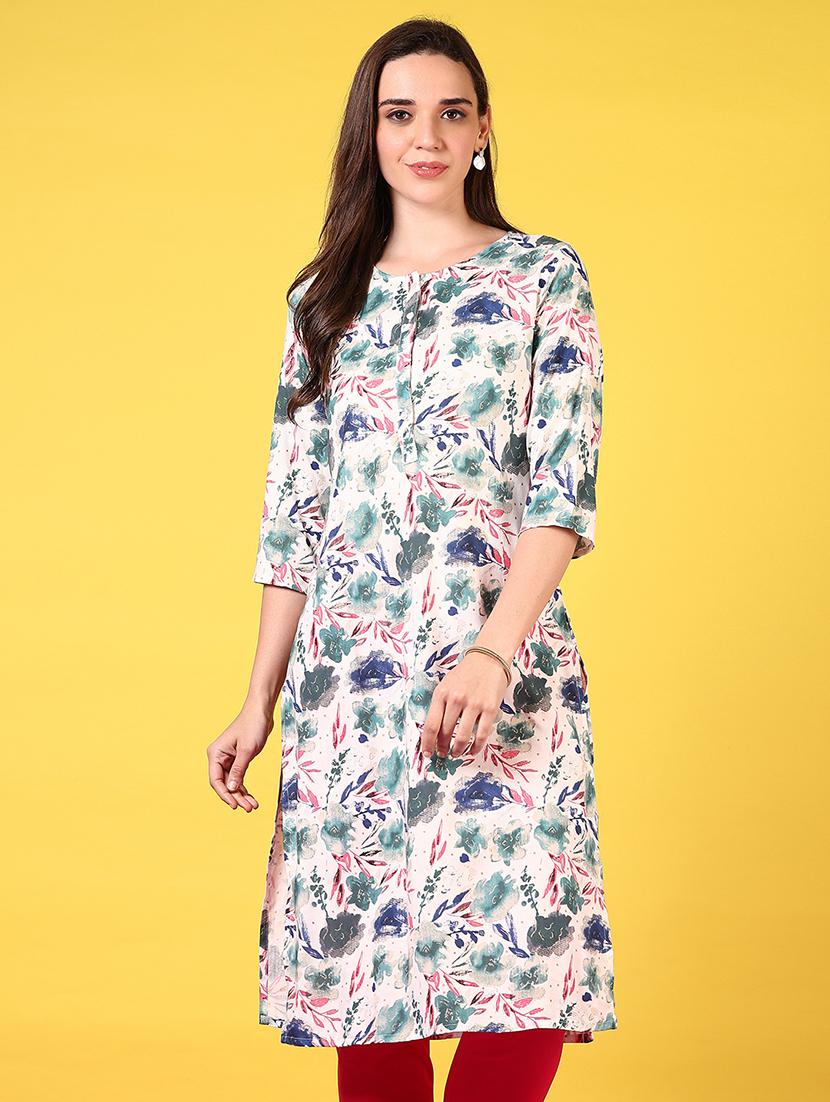 women round neck printed straight kurta