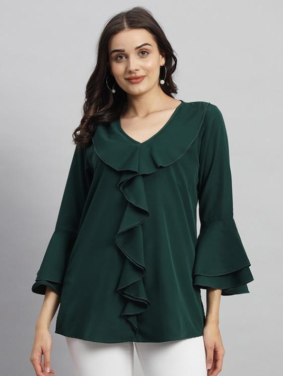women solid bell sleeves regular top