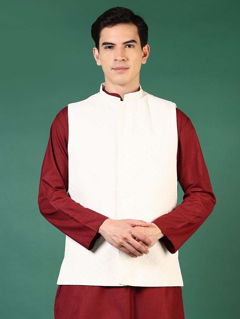 men mandarin neck regular fit nehru jacket