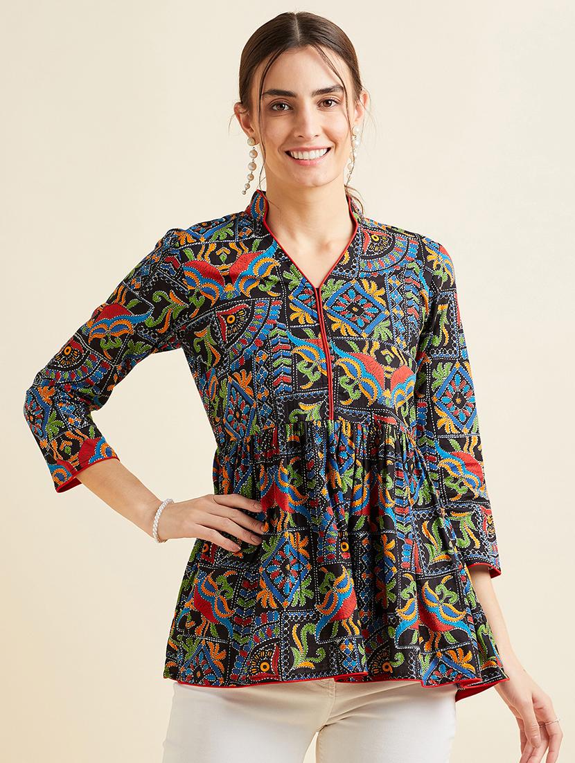 women printed a-line kurti
