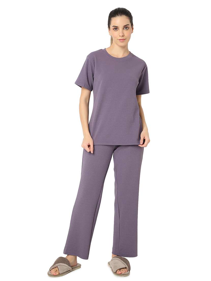 women solid nightwear pyjama set