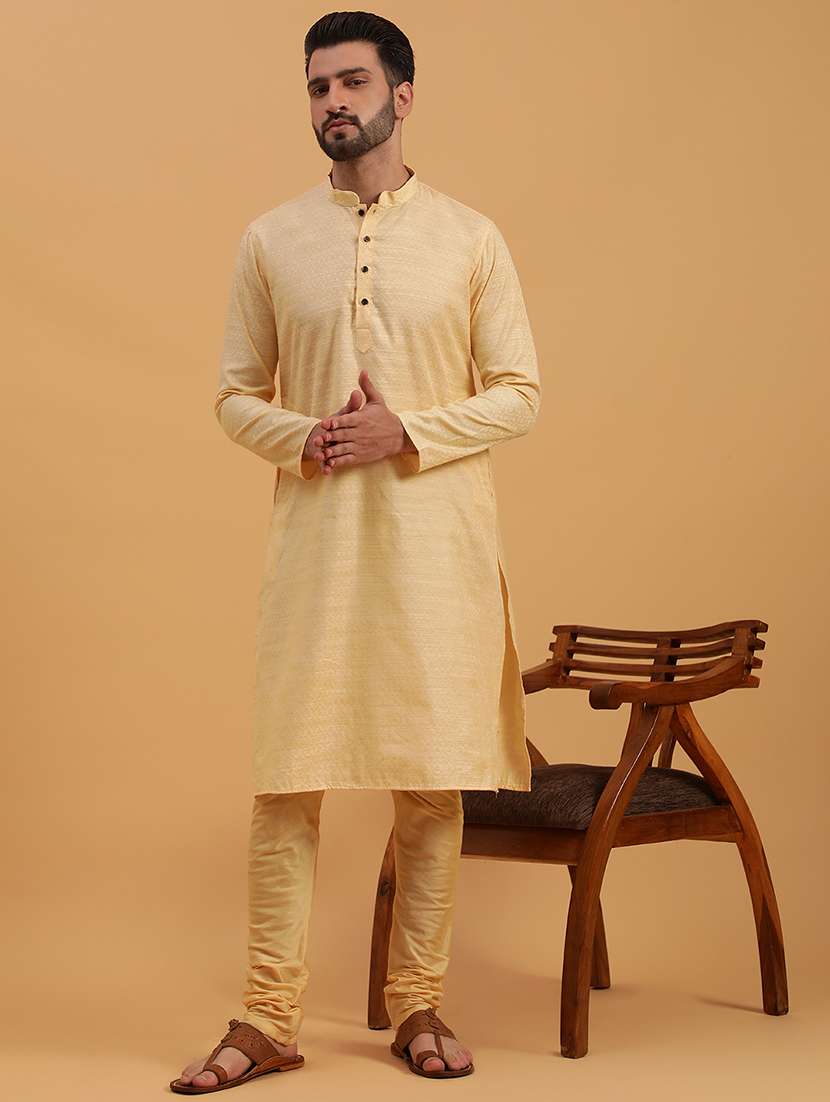 men self design kurta churidar ethnic wear set