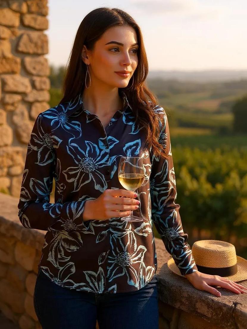 women prinyted collared long sleeves shirt