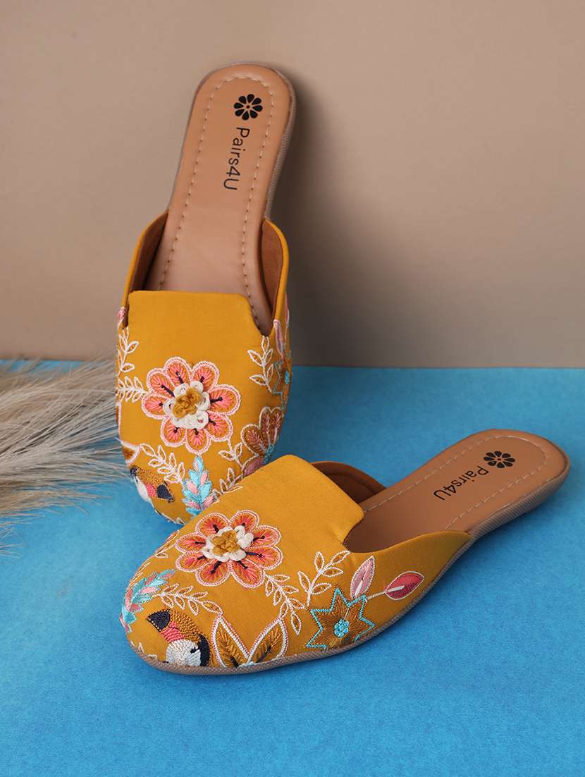 women embroidered slip on mule