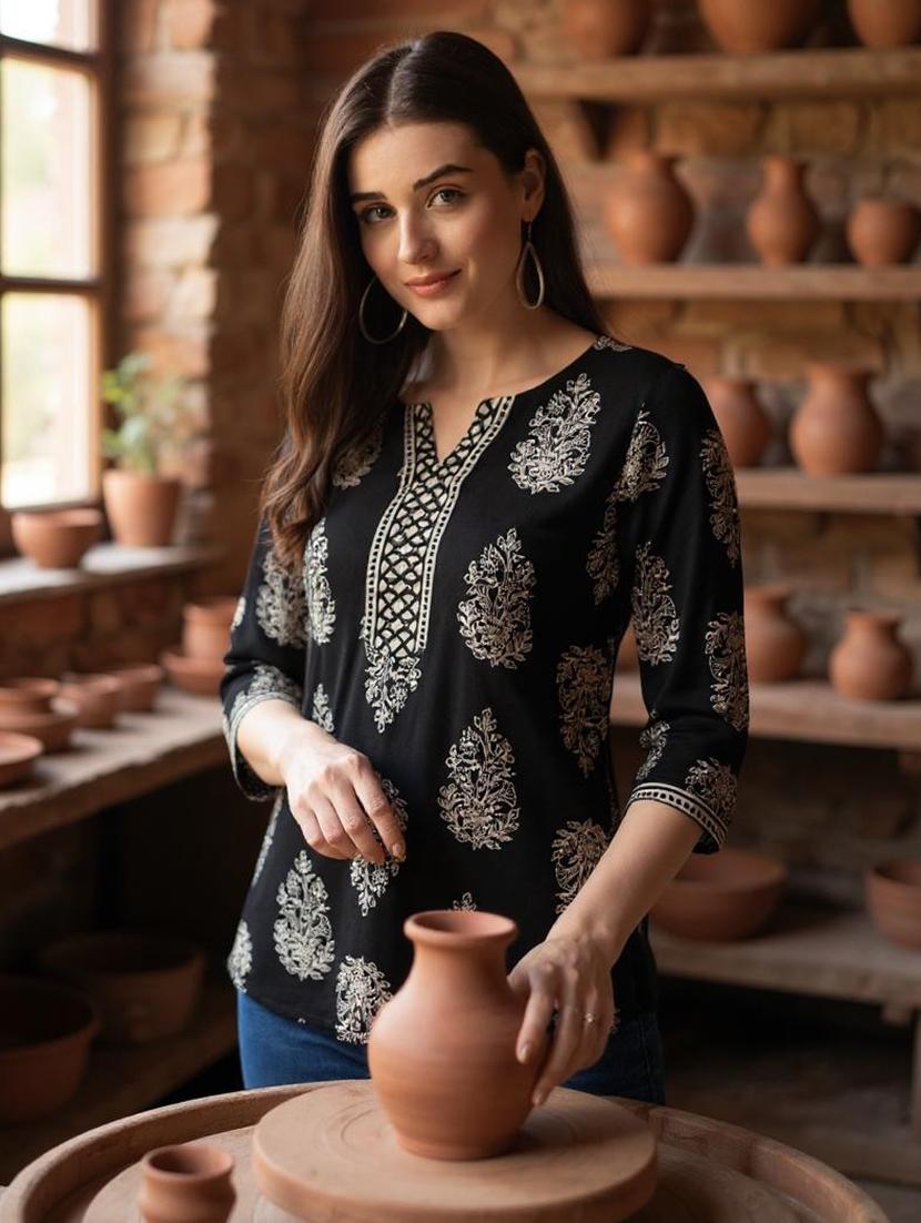 women three quarter sleeve straight kurti