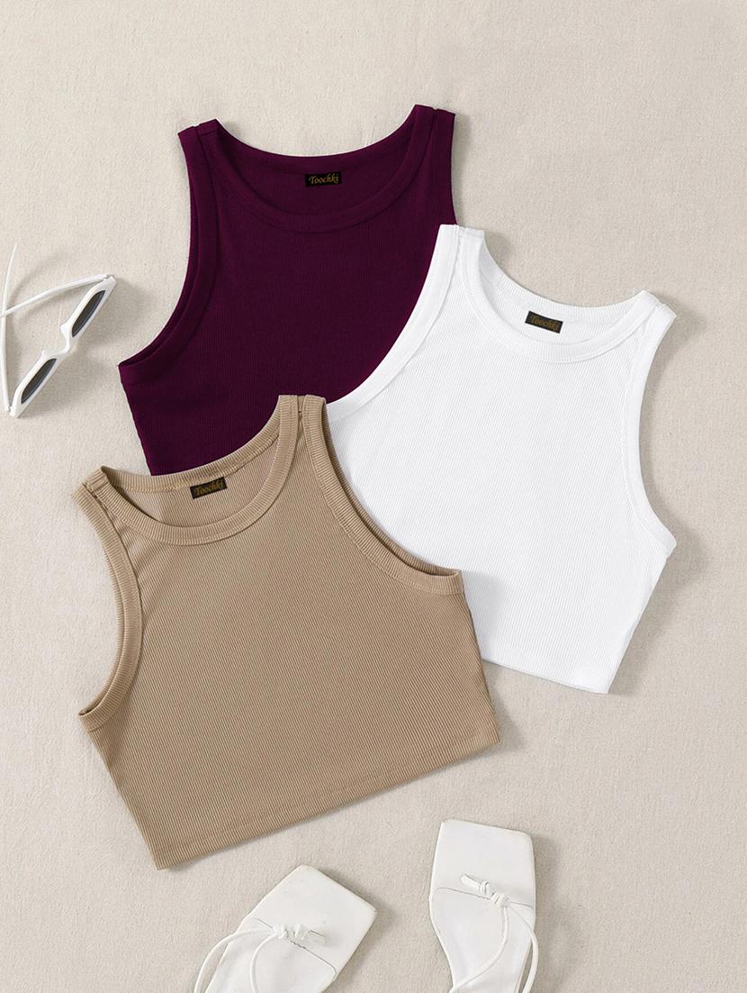 women pack of 3 solid sleeveless tank top