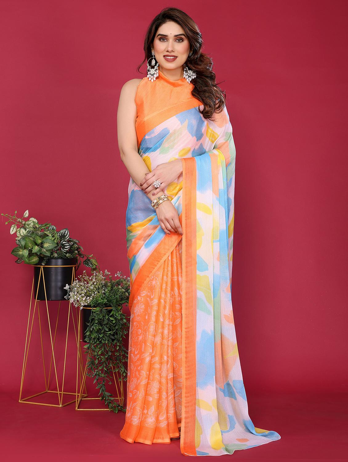 women printed half & half saree with blouse