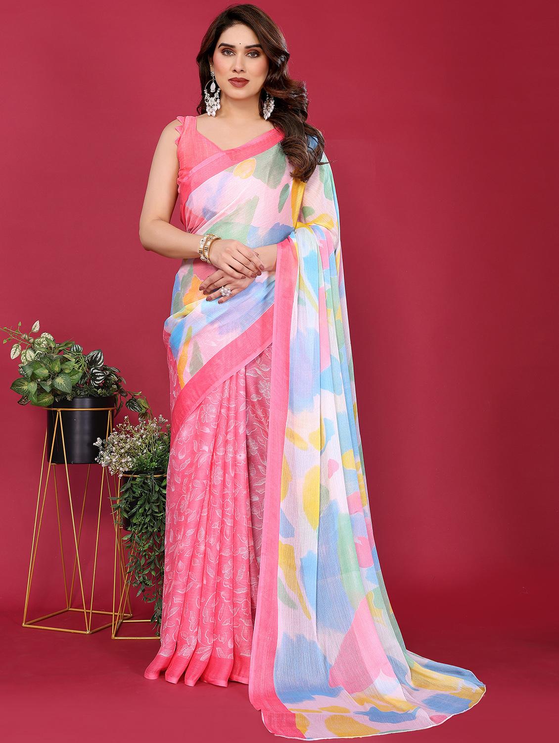 women printed half & half saree with blouse