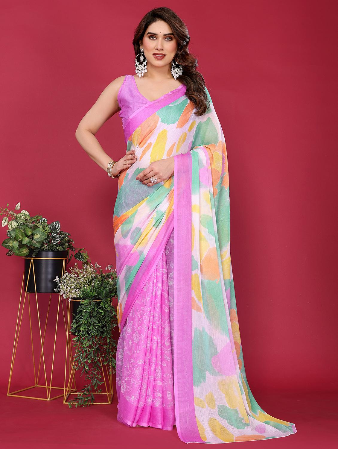 women printed half & half saree with blouse