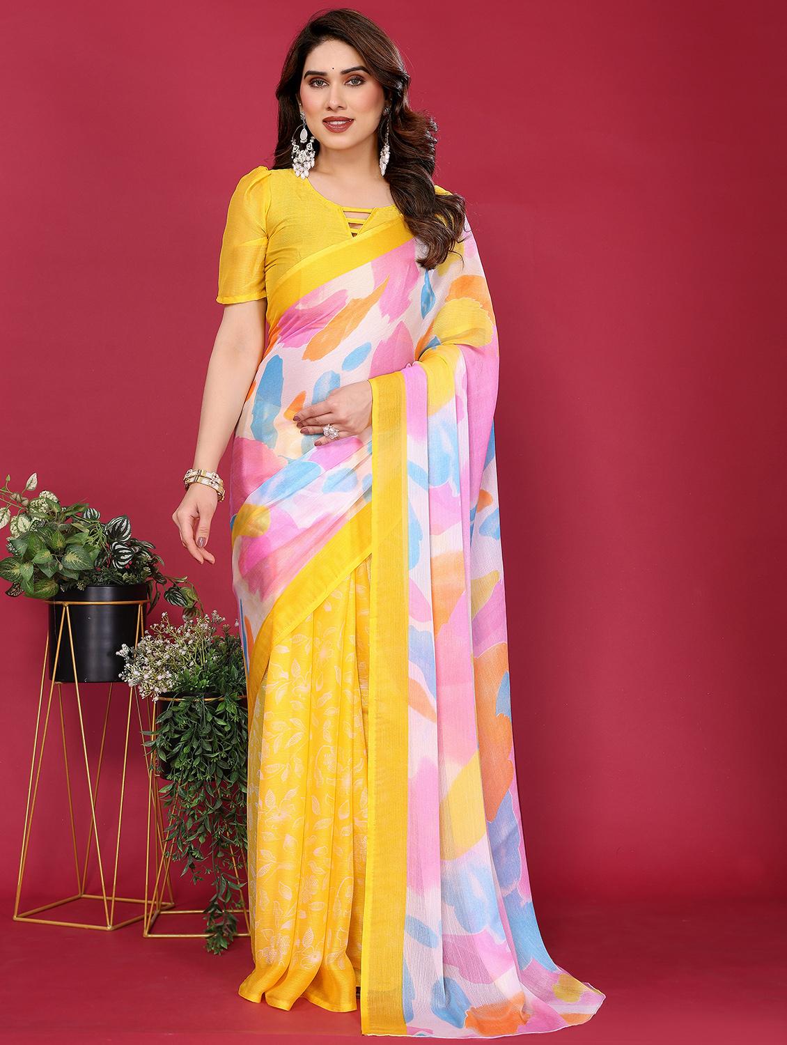 women printed half & half saree with blouse