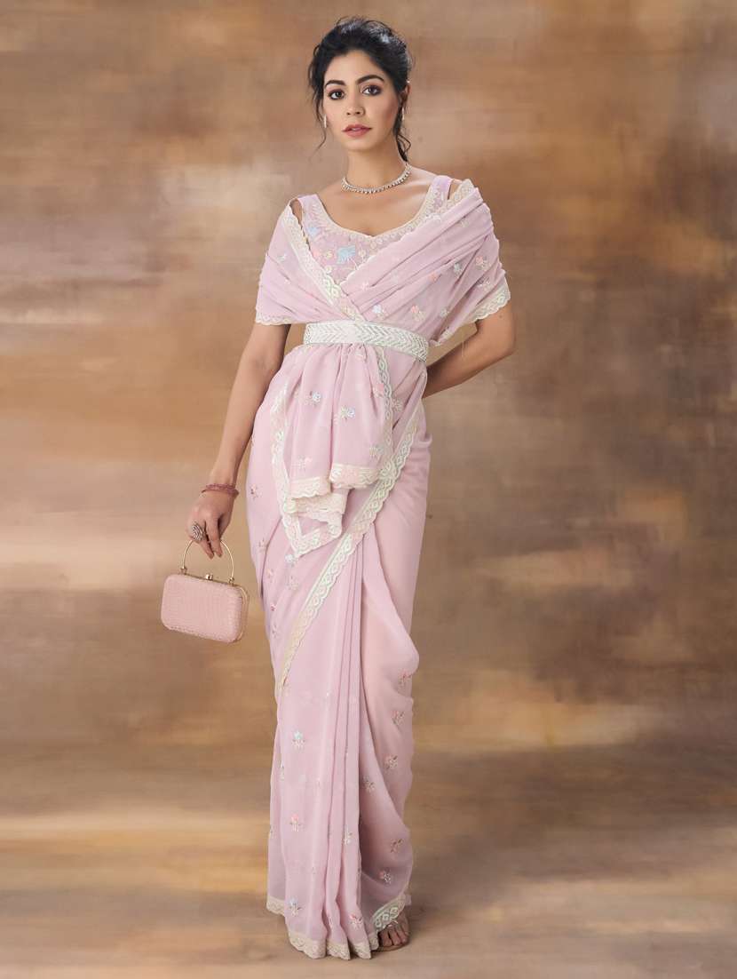 women solid with work embroidered saree with blouse