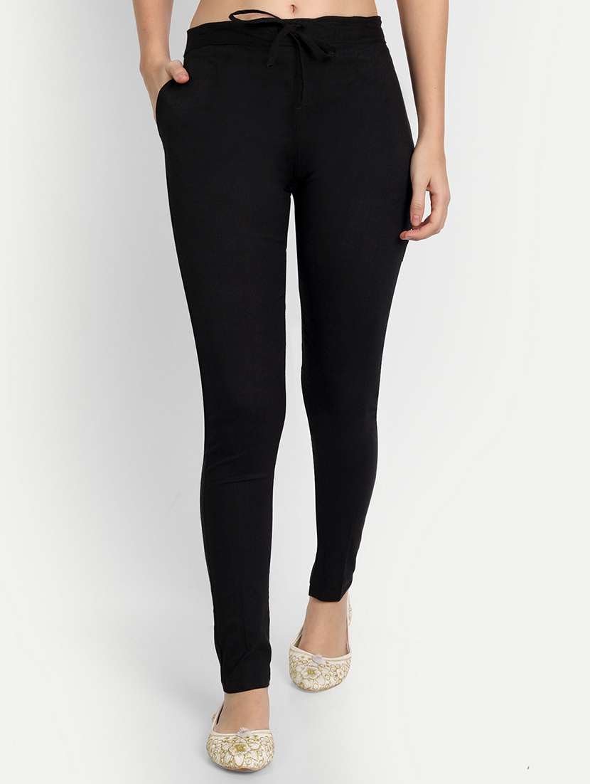 women solid regular fit cigarette trouser
