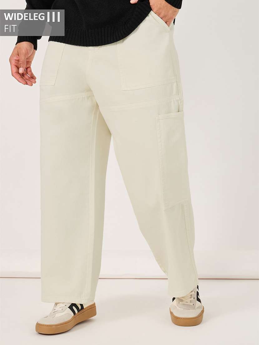 men off white solid mid rise baggy jeans
