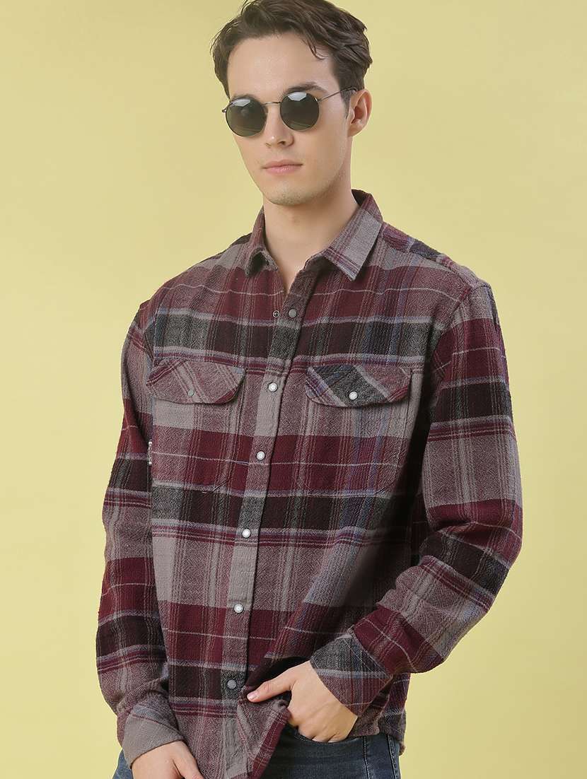 men checkered long sleeve regular fit casual shirt