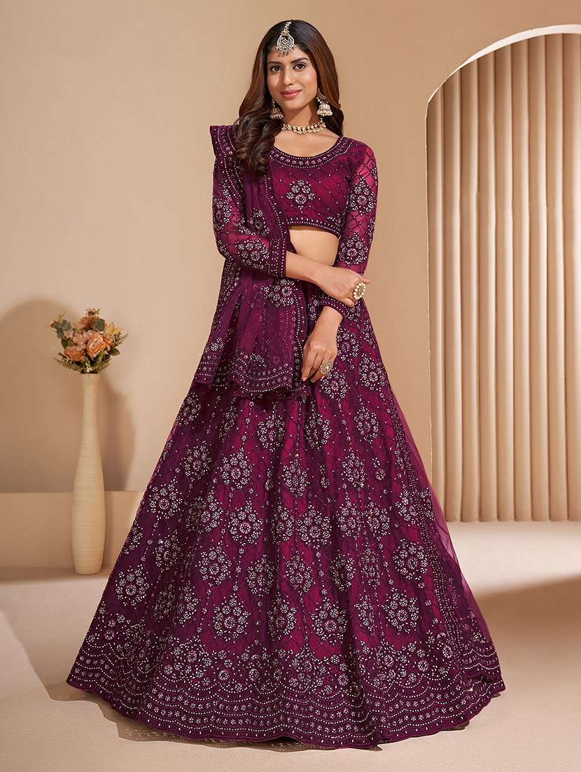 women embroidered flared lehenga choli with duppata set