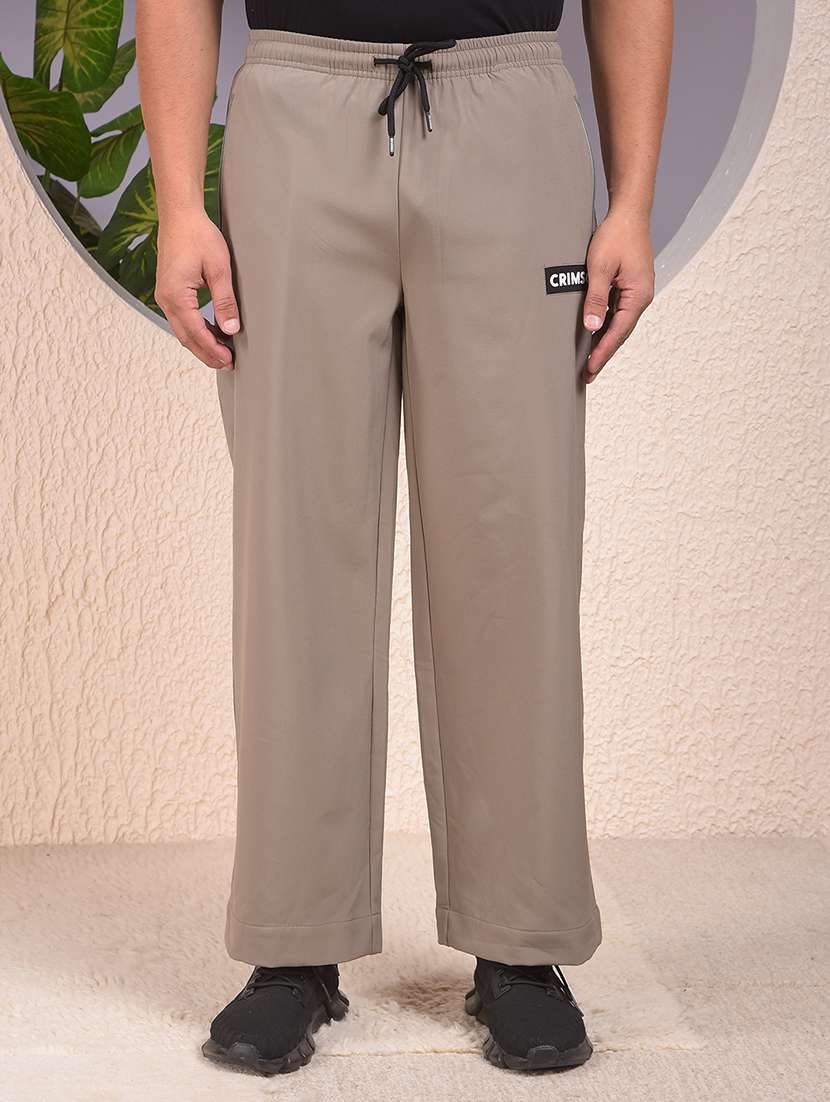 men solid mid rise full length track pant