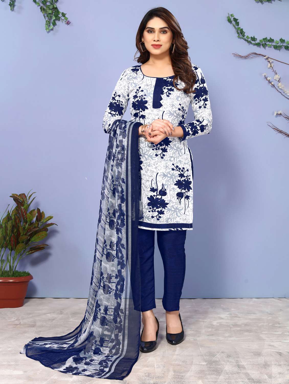 women floral printed unstitched suit set