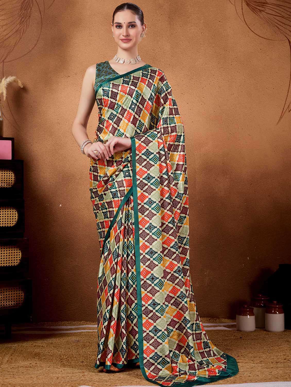 women printed casual wear saree with blouse