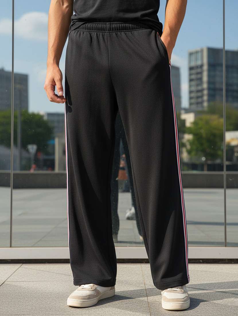 men side taped mid rise full length track pant