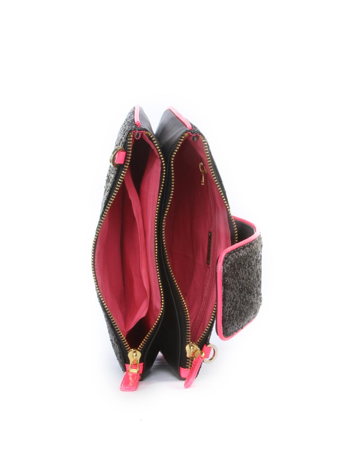 Black Sequin Clutch with Pink Piping - 47844 - Zoom Image - 3