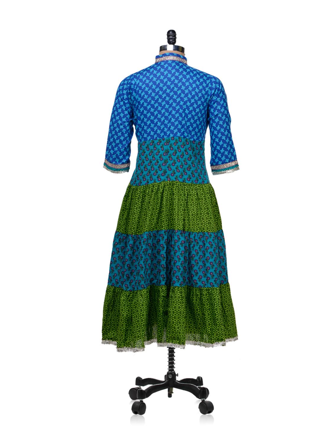 Traditional Blue & Green Printed Kurta - 58894 - Zoom Image - 3
