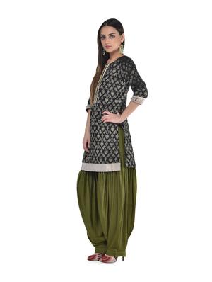 mehendi green cotton patiala salwar - 69496 - Standard Image - 3