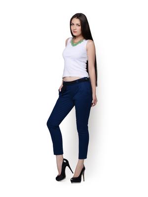 Bow Belt Embellished Navy Trousers - 77387 - Standard Image - 3