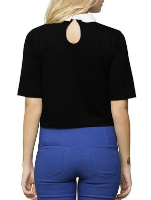 black crop top with white collar - 861146 - Standard Image - 3