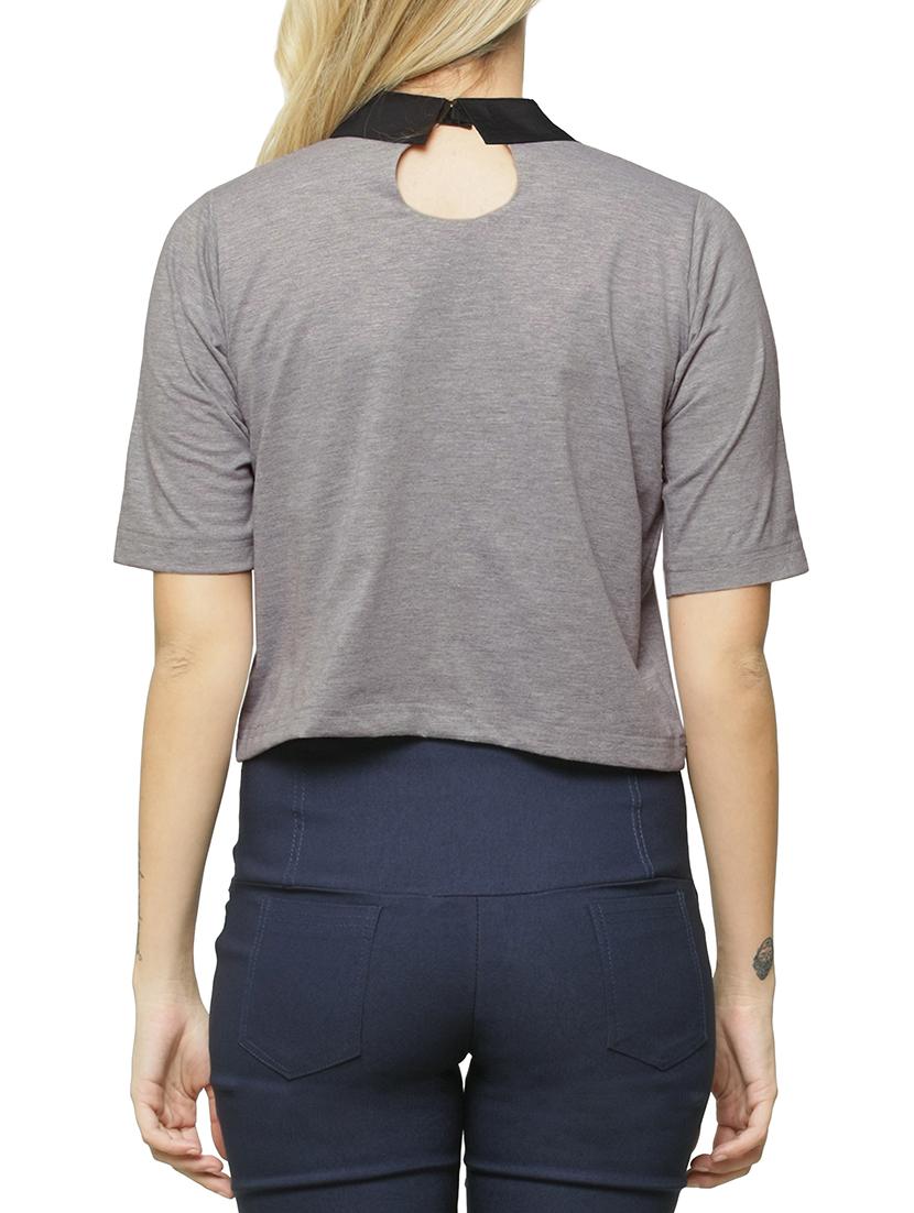 Grey Crop Top with Black Collar - 861147 - Zoom Image - 3