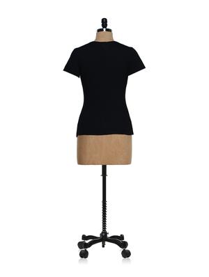 Basic black round neck cotton viscose top - 864449 - Standard Image - 3