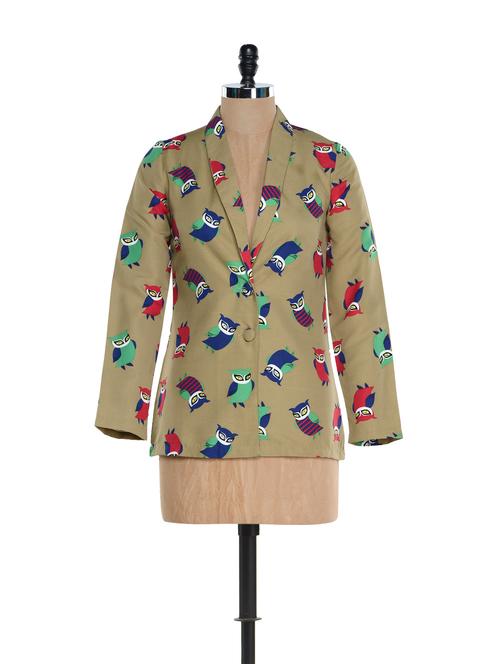 owl print polyester waistcoat - 894342 - Standard Image - 1