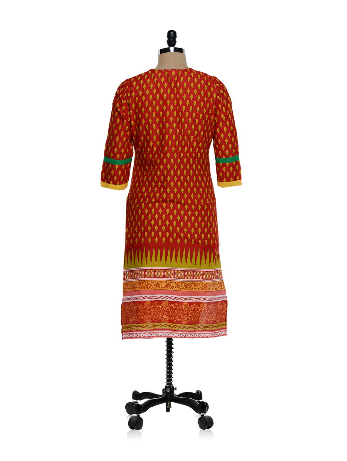 stunning red and yellow jacket style kurta - 897390 - Zoom Image - 3