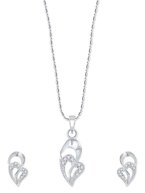 heart design rhodium plated pendant set with earrings - 897632 - Standard Image - 1