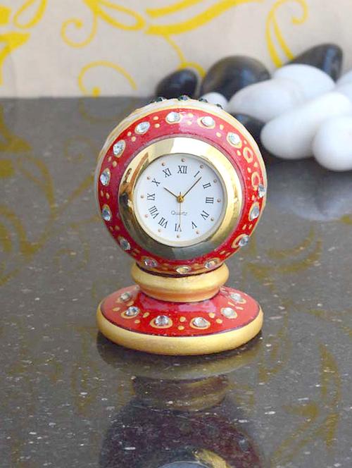 marble clock embellished with meenakari and kundan work - 900563 - Standard Image - 1