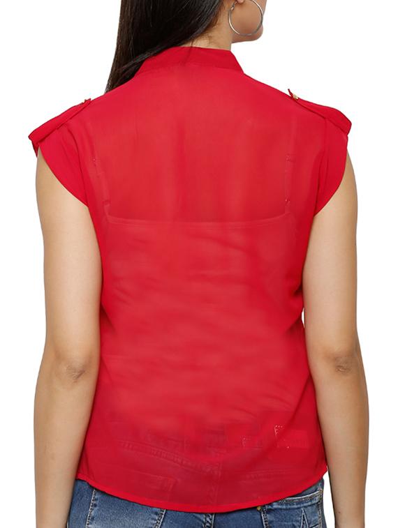 graceful red georgette shirt - 920503 - Zoom Image - 3